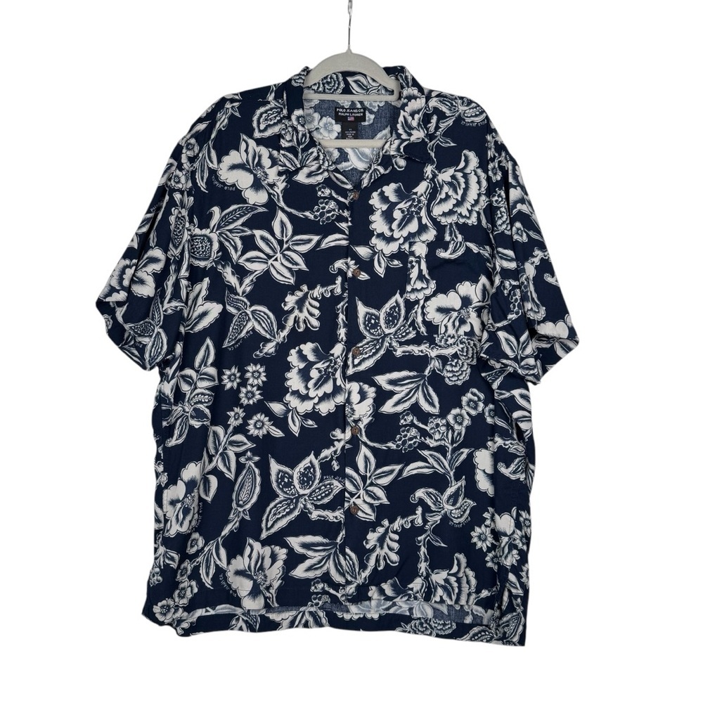 Polo by Ralph Lauren Navy Blue and White Floral Button-Down Shirt